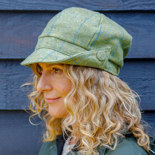 Adele Green Tweed Waterproof Hat