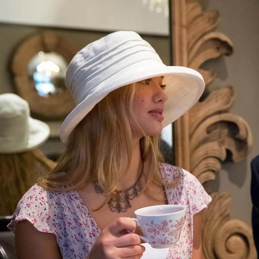 ladies linen sun hat in cream
